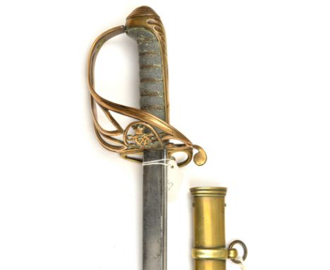 An early Vic 1822 pattern infantry field officer’s sword,  slightly curved, pipe backed blade 30” (shortened), regulation bra