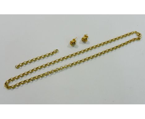 A pair of 18 carat gold tri-colour knot earrings, the head of the earrings 8mm diameter and an 18 carat gold belcher link cha