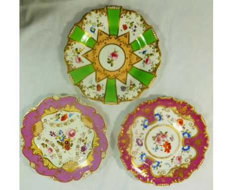 Three H & R Daniel porcelain dessert plates comprised of two Shrewsbury pattern examples, the first pattern no 4252 with appl