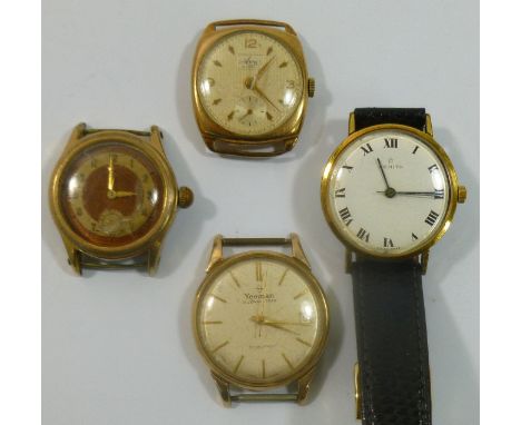 A Yeoman 9 carat gold cased gentleman's wrist watch with 21 jewel movement, baton numerals and date apreture, the case dated 