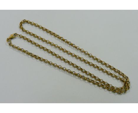 A 9 carat gold belcher link chain, 53cm long, 10.5g CONDITION REPORT: Round links by clasp with English hallmarks and also st