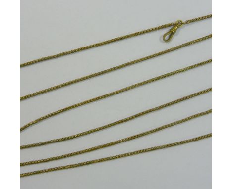 A Victorian 9 carat gold guard chain, the chain and clasp marks '9CT', 22.5g gross, 153cm long CONDITION REPORT: If you requi