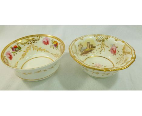 Two H & R Daniel porcelain slops bowls, the first Etruscan shape, pattern no. 3863 with gilt detail and hand painted pink ros