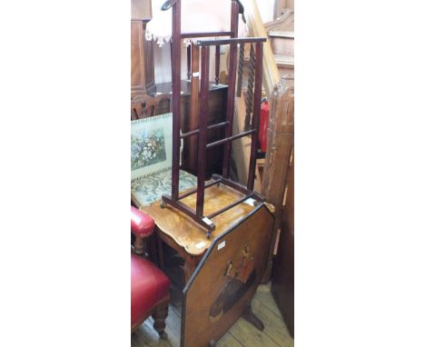 A 19th Century Mahogany Chippendale style chair, a fire screen, standard lamp, tea tray, suit rack and a side table