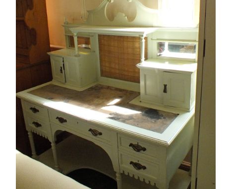A Victorian light green painted Mahogany sideboard