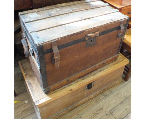 A Victorian pine box and a cabin trunk