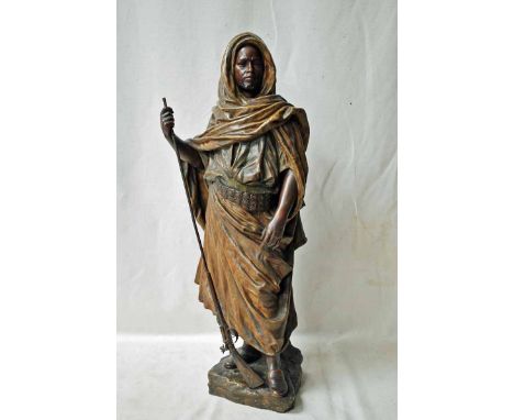 Friedrich Goldscheider (1845-1897), Le Gardien de Harem, an Austrian polychrome terracotta Sculpture depicting a Guardian of 