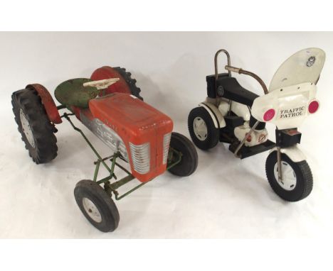 A child's Triang peddle powered tractor and a child's Pines traffic patrol battery operated trike (2) Condition Report:Availa