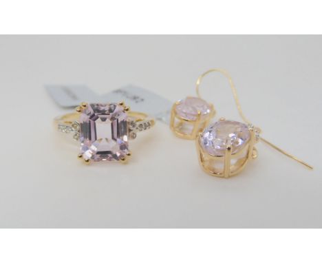 A GemsTV kunzite and white zircon ring, size Q, and a pair of similar kunzite drop earrings, weight together 6gms Condition R
