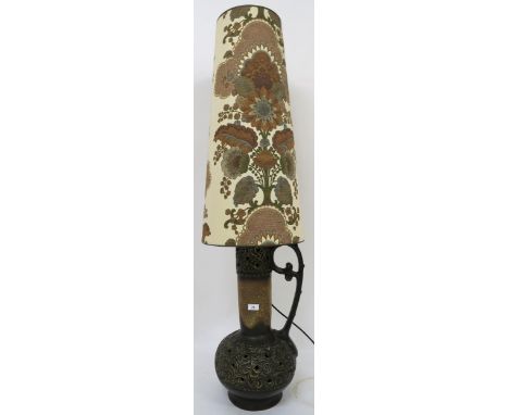 A mid 20th century ceramic west German lamp with original shade, 137cm high Condition Report:Available upon request
