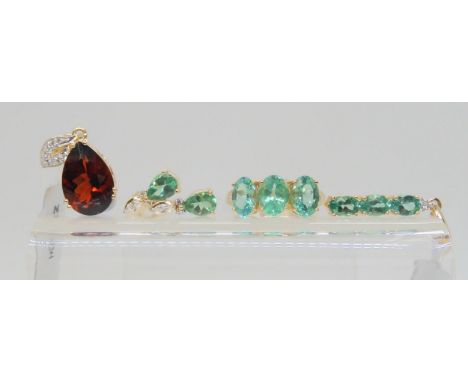 A 9ct madeira citrine and white zircon pendant, together with a collection of apatite and zircon jewellery to includeÊ ring, 