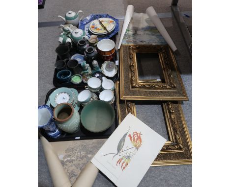 Two gilt frames, two Poole pottery plant pots, a millefiori paperweight, tea wares etc Condition Report:No condition report a