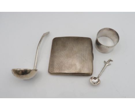 A collection of silver including a George VI silver cigarette case by Smith &amp; Bartlam, Birmingham 1936, a silver napkin r