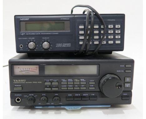 Ham radio equipment: a Yaesu FRG-100 Communications Transceiver and a Netset 200 Channel Pro-2032 Programmable Scanner, each 