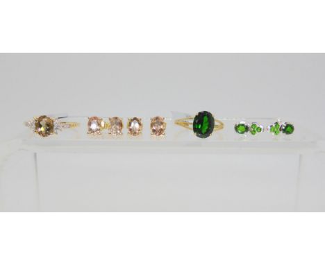 A collection of 9ct GemsTV rings and earrings to include A sunstone and zircon ring, size S, two pairs of sunstone earrings t