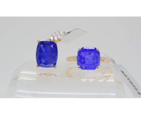 Two GemsTV Thomas Rae designed jewels, a mixed cut tanzanite pendant and Asscher cut tanzanite ring, size Q, weight together 