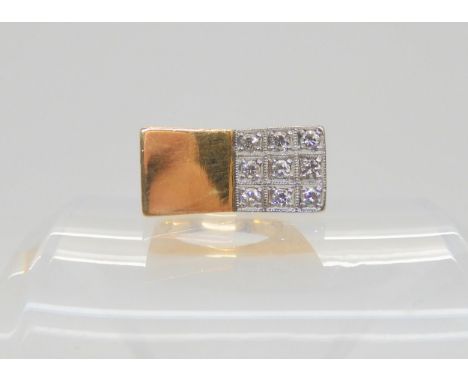 A 14k gold diamond set retro ring, set with estimated approx 0.30cts of brilliant cut diamonds, finger size g, weight 4.8gms 