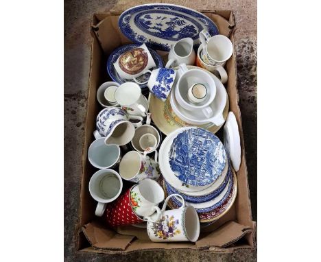 CARTON OF MIXED CHINAWARE, MUGS, CUPS, JUGS, PLATES, SAUCERS