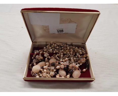 RED JEWELLERY BOX WITH PEARL &amp; STONE NECKLACES