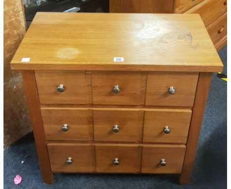 LIGHT WOOD CHEST OF 3 DRAWERS WITH BRASS HANDLES