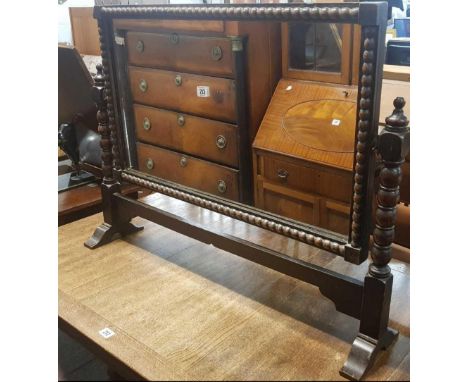 AN OAK BOBBIN TURNED BEADED FRAME CHEVELLE MIRROR
