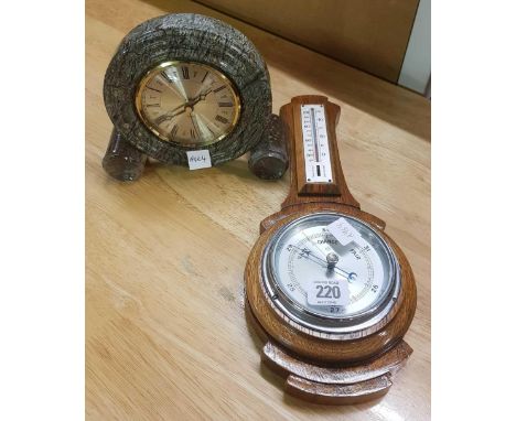A BAROMETER &amp; A MARBLE MANTEL CLOCK