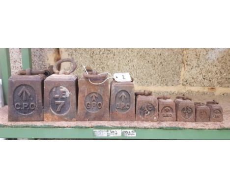 9 WAR TIME GPO SCALE WEIGHTS &amp; 2 SMALL FLAT IRONS
