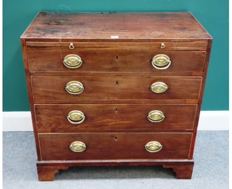 A small George III mahogany chest, the brushing slide over four long graduated drawers on bracket feet, 82cm wide x 45cm high