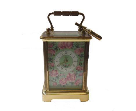 A brass cased carriage clock, with Halcyon Days enamel dial plate and single train movement, limited edition 88/250, 11cm hig