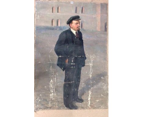 Russian School (early 20th century), Portrait of Vladimir Lenin, full length standing, oil on canvas, unframed and unstretche
