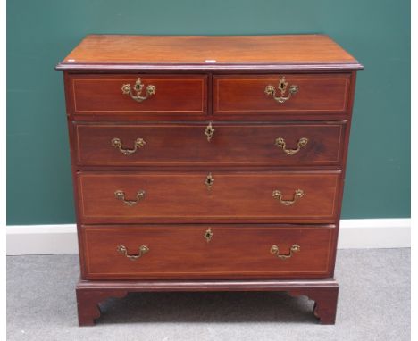 A George III inlaid mahogany chest of two short and three long graduated drawers, on bracket feet, 97cm wide x 101cm high.