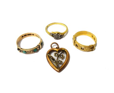A gold and diamond set flowerhead shaped cluster ring, having foliate shoulders, in a crossover design, mounted with cushion 