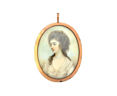 Horace Hone (1756-1825) Anglo-Irish, a portrait miniature on ivory of a woman with blue scarf tied into hair, signed with ini