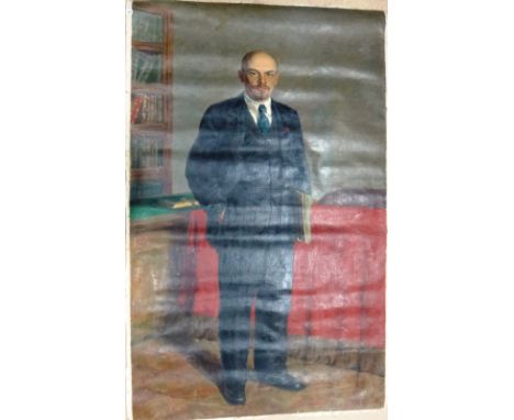 Russian School (early 20th century), Portrait of Vladimir Lenin, full length, standing, oil on canvas, unframed and unstretch