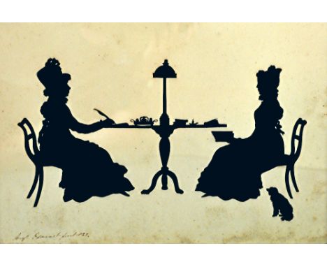 Auguste Amant Constant Fidele Edouart (French, 1789-1861), a silhouette portrait of Mary Anne Harvey writing and Jane Bonnell