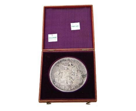 A French silver medallion, relating to The Marseilles Geographical Society, bearing Arabic text to a tablet to the reverse, s