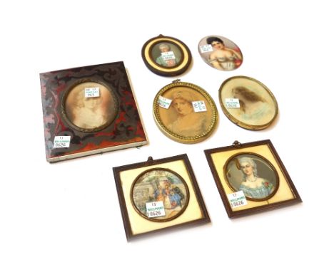 A porcelain oval portrait miniature, late 19th/early 20th century, detailed to the rear 'Gerard: Mad Recamier' (8.5cm high) a