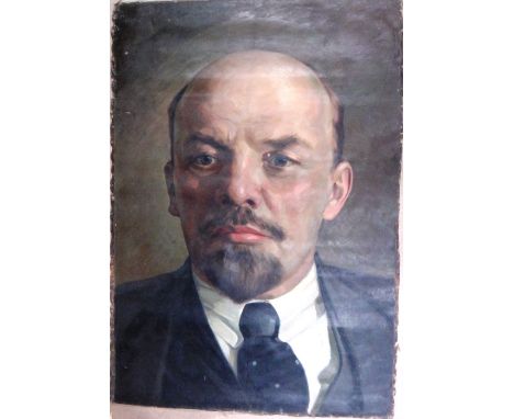 Russian School (early 20th century), Portrait of Vladimir Lenin, head and shoulders, oil on canvas, unframed and unstretched,