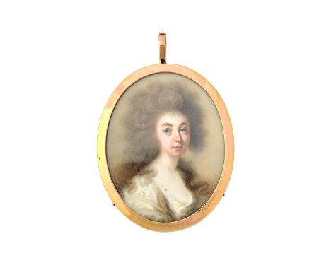 Late 18th century English school, in the manner of Abraham Daniel; a portrait miniature on ivory of a woman, with finely pain
