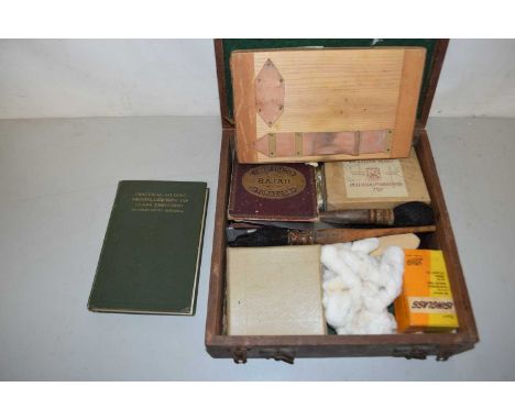 A box containing a quantity of glass guilding tools including a book on practical guilding, bronzing, lacquering and glass em
