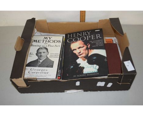 Box containing a quantity of boxing ephemera, Henry Cooper, together with Biggles Flies Again