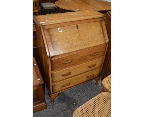 Vintage oak three drawer bureau on cabriole legs