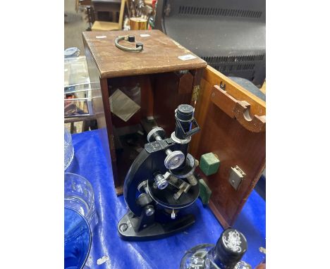 Vintage cased  microscope marked CTS M105148