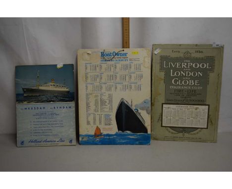 Three printed brochures depicting ships and insurance for Liverpool &amp; London Globe