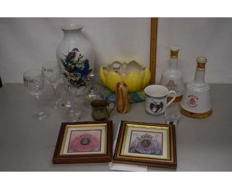 Mixed Lot: A Clarice Cliff Waterlily jardiniere, further Kaiser baluster vase, Wade whisky bells, assorted glass wares and fr