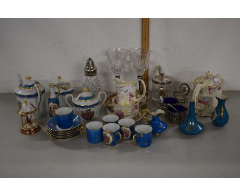 Mixed Lot: Various tea wares, miniature Limoges porcelain vases, Limoges coffee ware, silver plated salts and other items