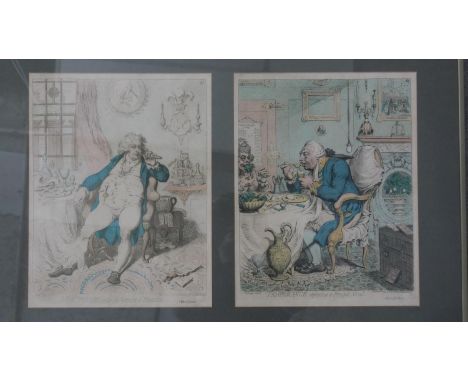 After James Gillray (1757 - 1815), a framed and glazed 20th century limited edition print of 'A voluptuary under the horrors 