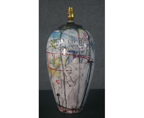 STOT21stCplanB (Steve Lowe and Harry Adams), 20th Century, 'Pissed on by God', glazed and hand painted ceramic table lamp. St