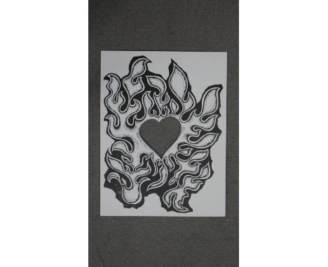 Aleksandra Mir, American, lithographic print of flames with cut out heart, edition 11/100. Accompanied by certificate of auth