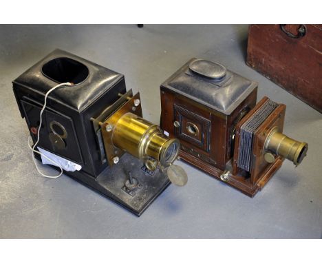 Magic Lantern Projectors: one mahogany bodied, one tin plate bodied (a lot)